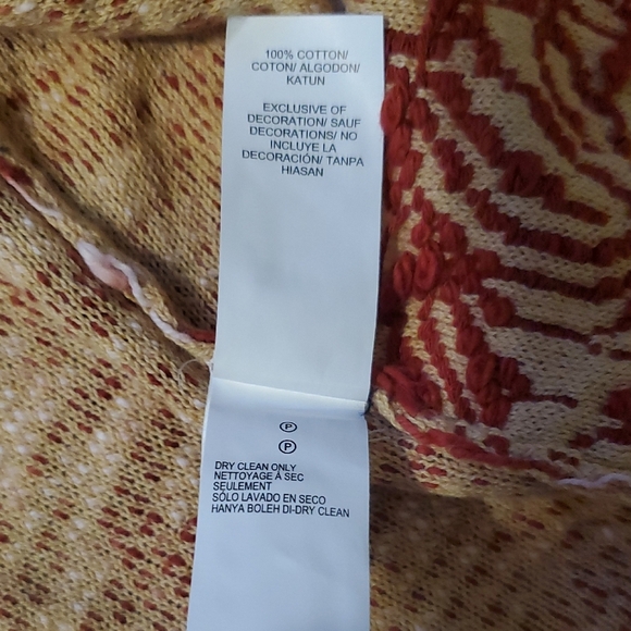 Lucky Brand Red and Cream Marled Pattern Fringe Trim Open Front Cropped Cardigan - Picture 6 of 10